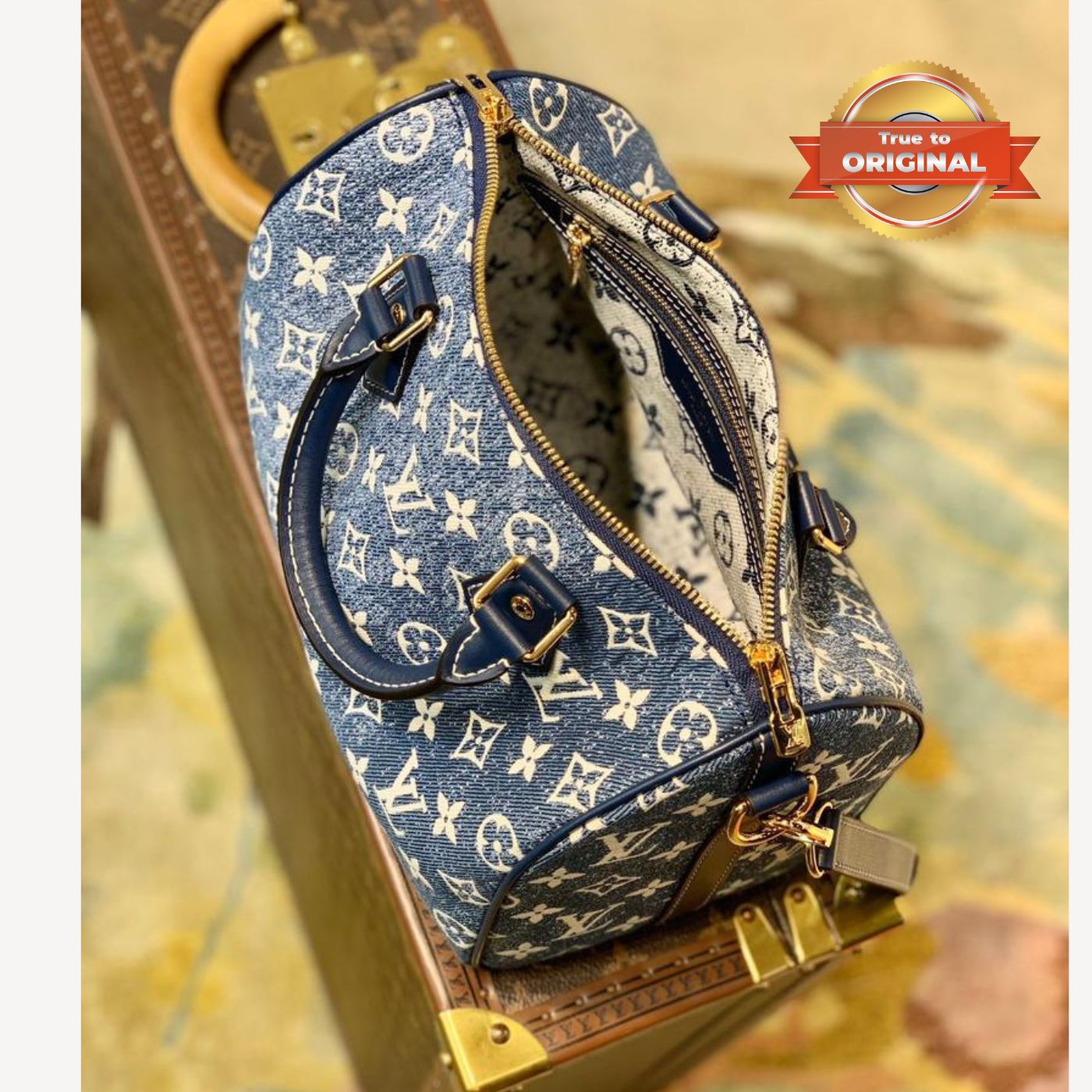 [True-to-ORIGINAL] Louis Vuitton Speedy Bandouliere 25 Monogram Denim Jacquard Navy Blue 9.8in/25cm